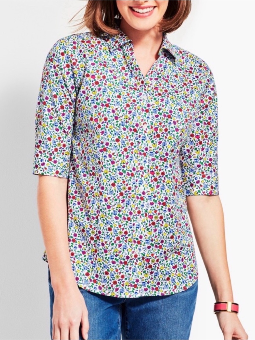 Talbots Perfect Shirt Prairie Floral Button Up Non Iron 12